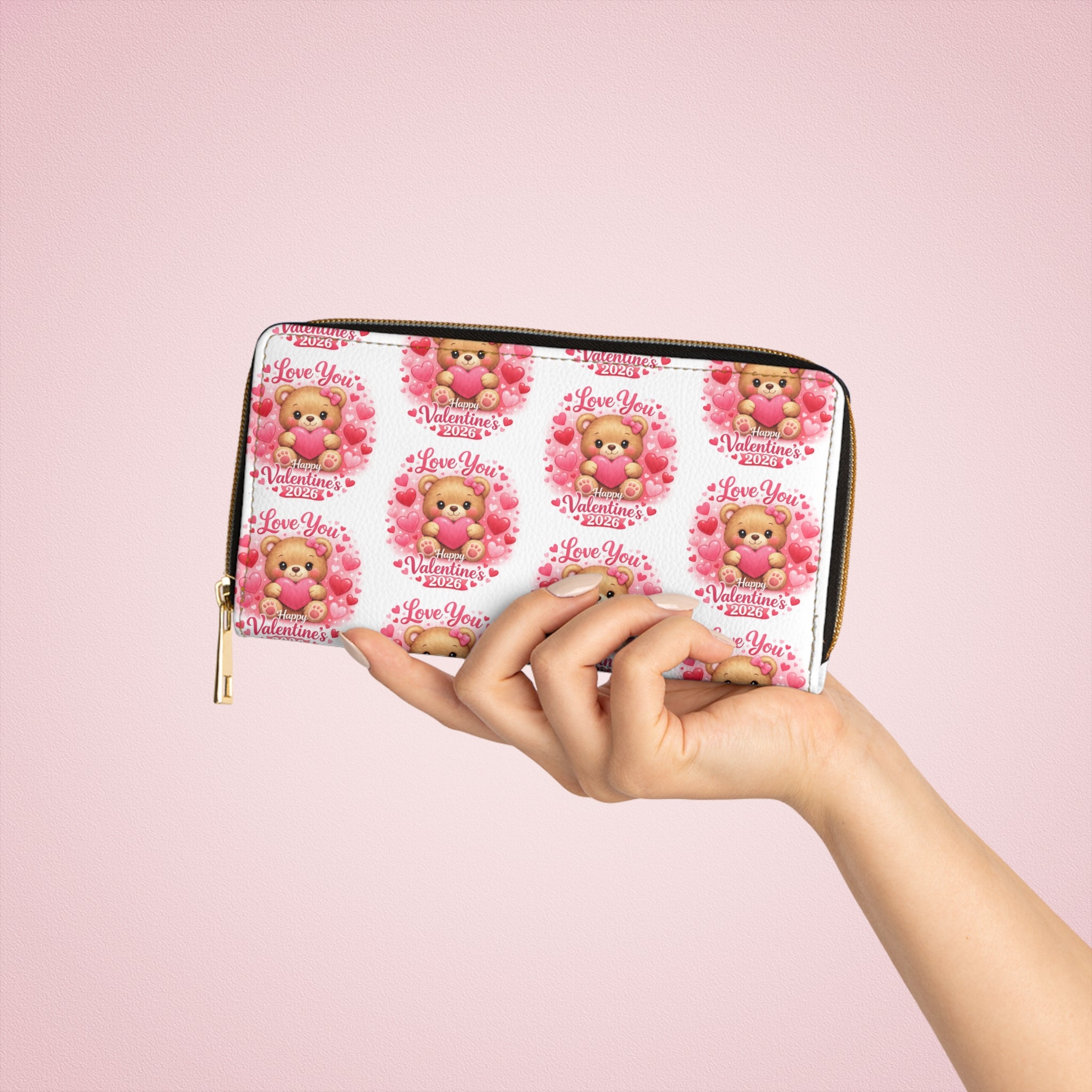 Valentine's 2026 Zipper Wallet — "Love You" Small Leather Wallet