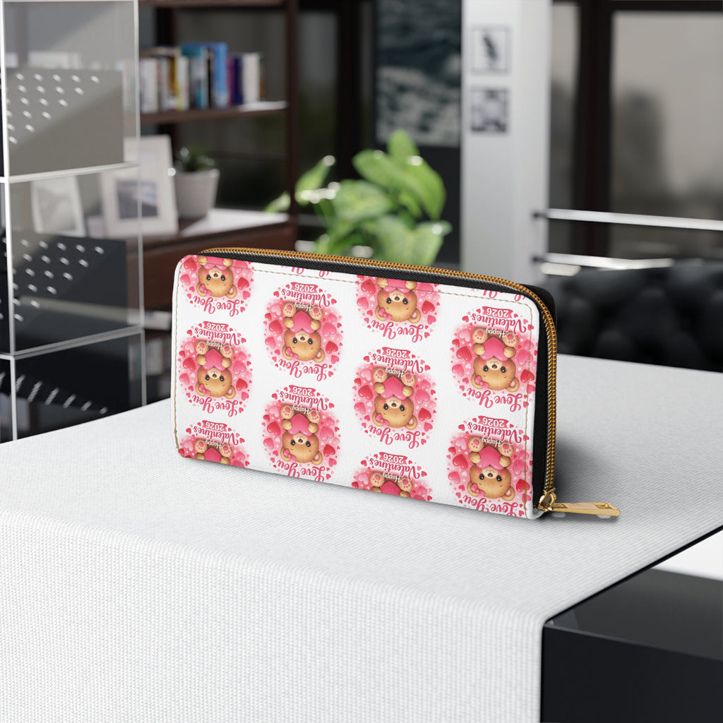 Valentine's 2026 Zipper Wallet — "Love You" Small Leather Wallet