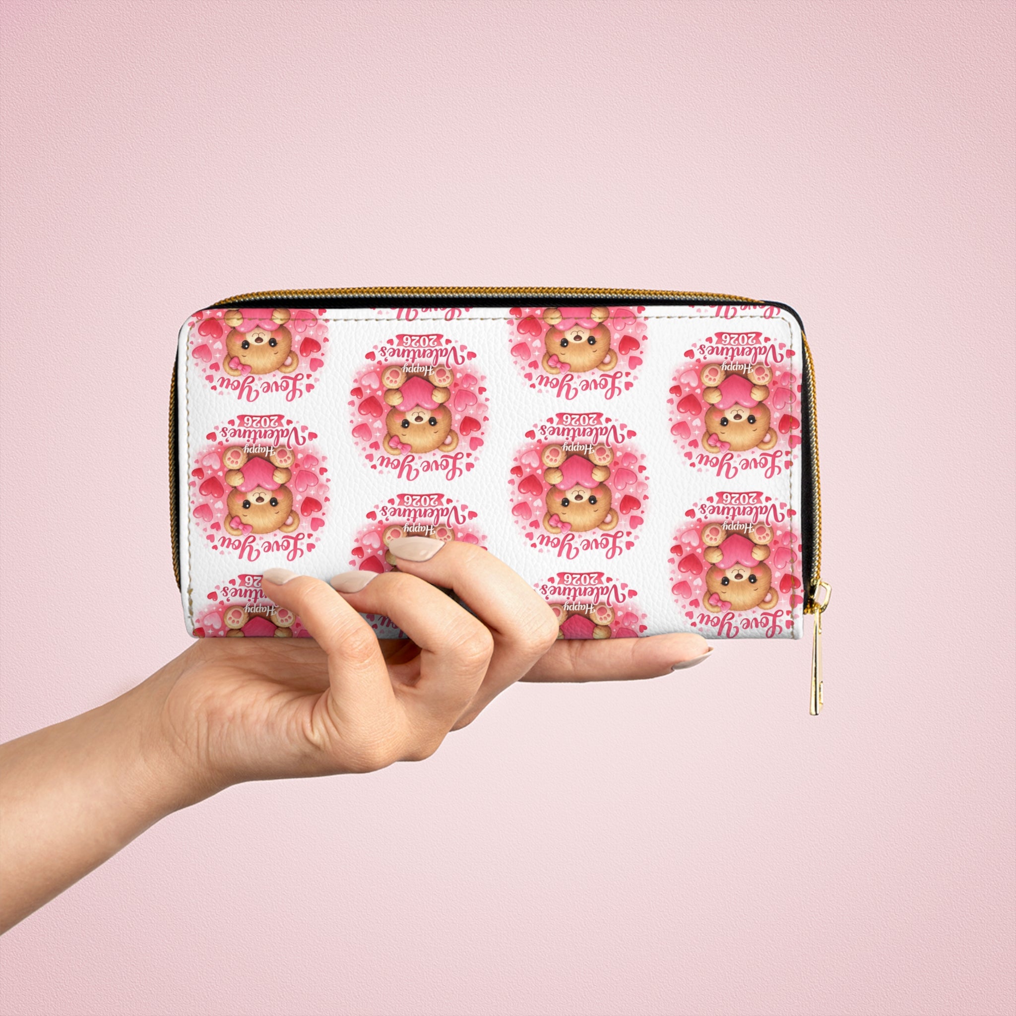 Valentine's 2026 Zipper Wallet — "Love You" Small Leather Wallet
