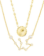 'When Stars Align' Constellation Necklace & Bold Link Zodiac Necklace Set Gold