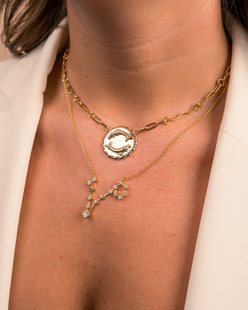 'When Stars Align' Constellation Necklace & Bold Link Zodiac Necklace Set